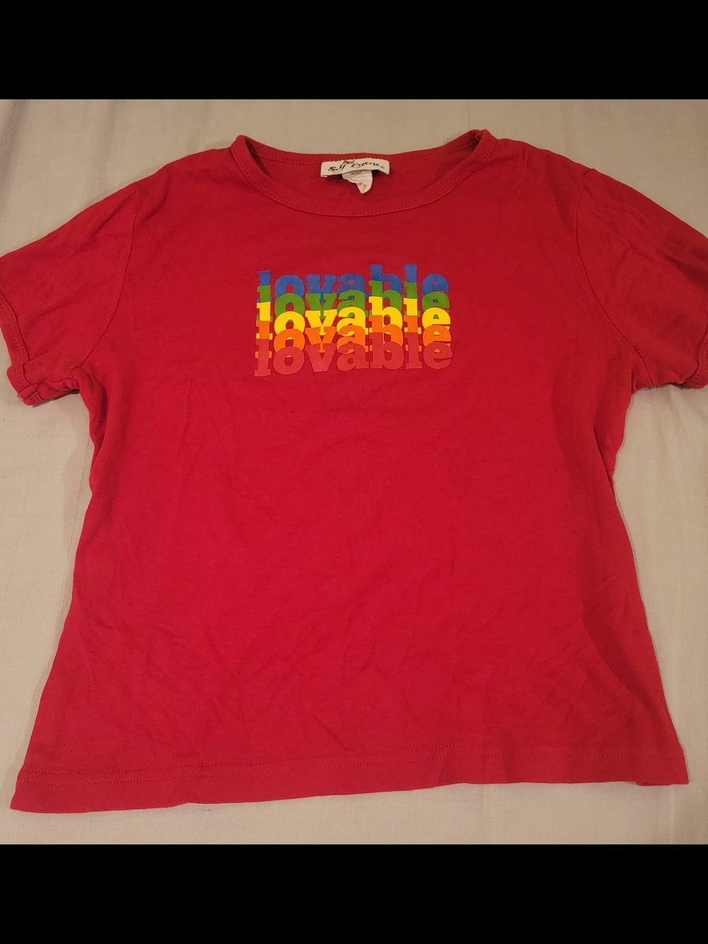 Vintage Y2K Self Esteem Juniors Large Red "Lovable" Graphic Tee